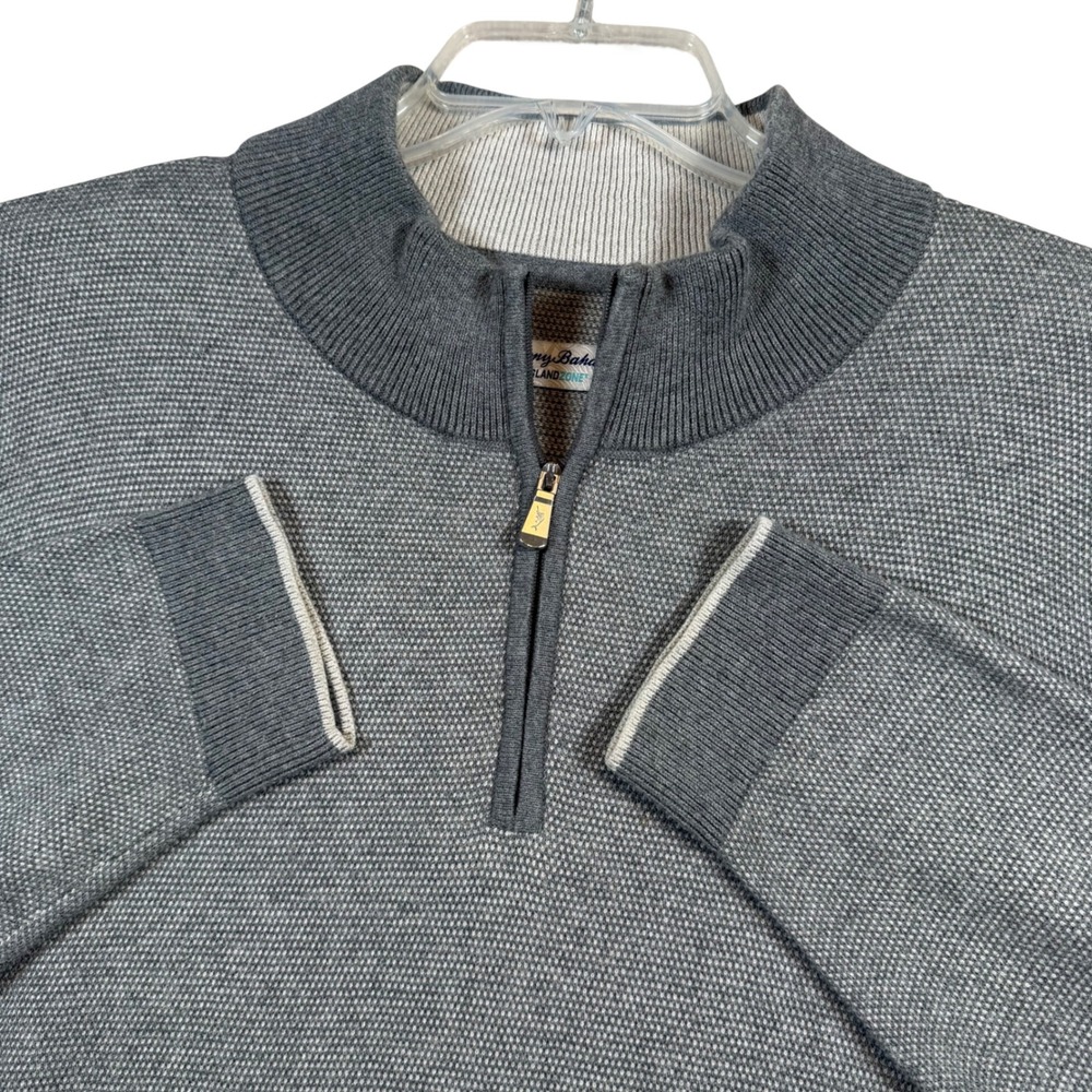 Tommy Bahama IslandZone Mens XL Gray Quarter Zip Pullover Cotton Coolmax Sweater